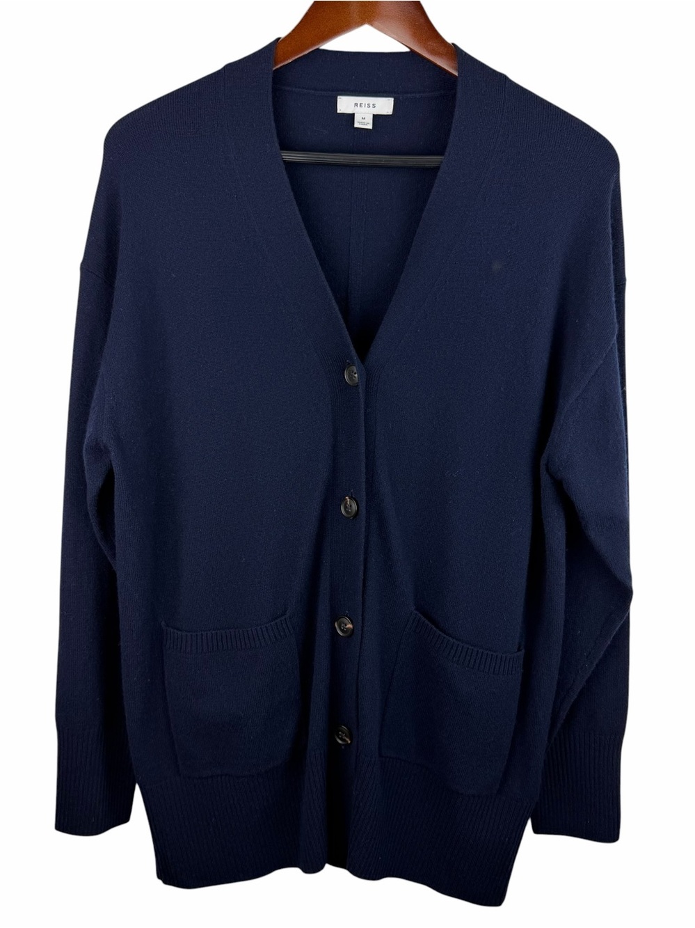 Reiss | Carly Navy Blue Button Wool Blend Cardigan Sweater